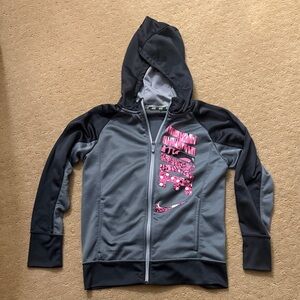 Nike Kids Hoodie in Gray and Black with Pink Graphic